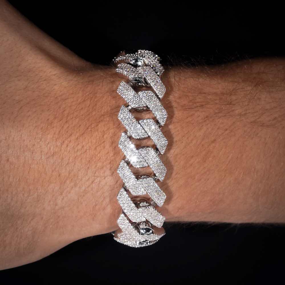 15MM 4-Row Moissanite Cuban Link Bracelet 14K Gold