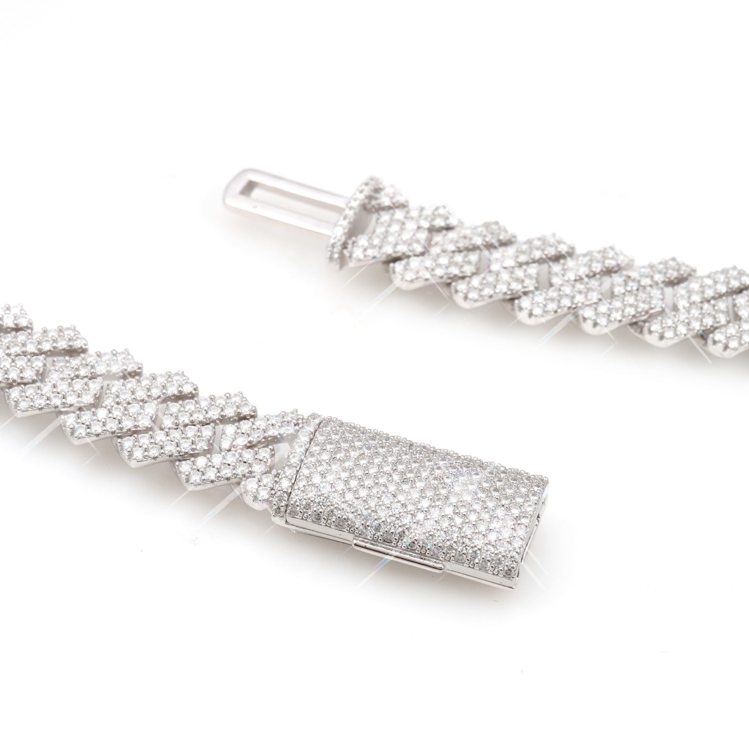 2-Row 13MM Moissanite Prong Cuban Link Chain 14K Gold