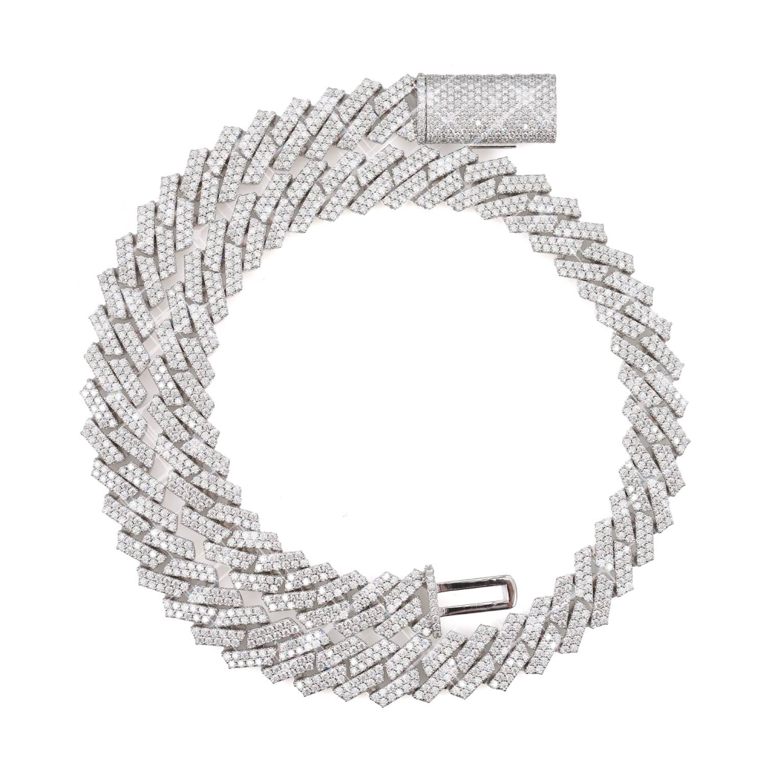 2-Row 13MM Moissanite Prong Cuban Link Chain 14K Gold