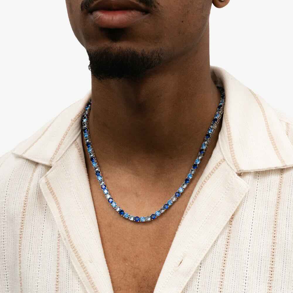 5mm blue 3 tone moissanite tennis chain model