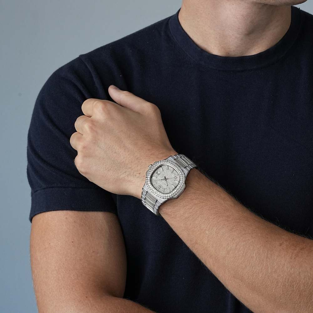 Circle Face Moissanite Watch 14K White Gold