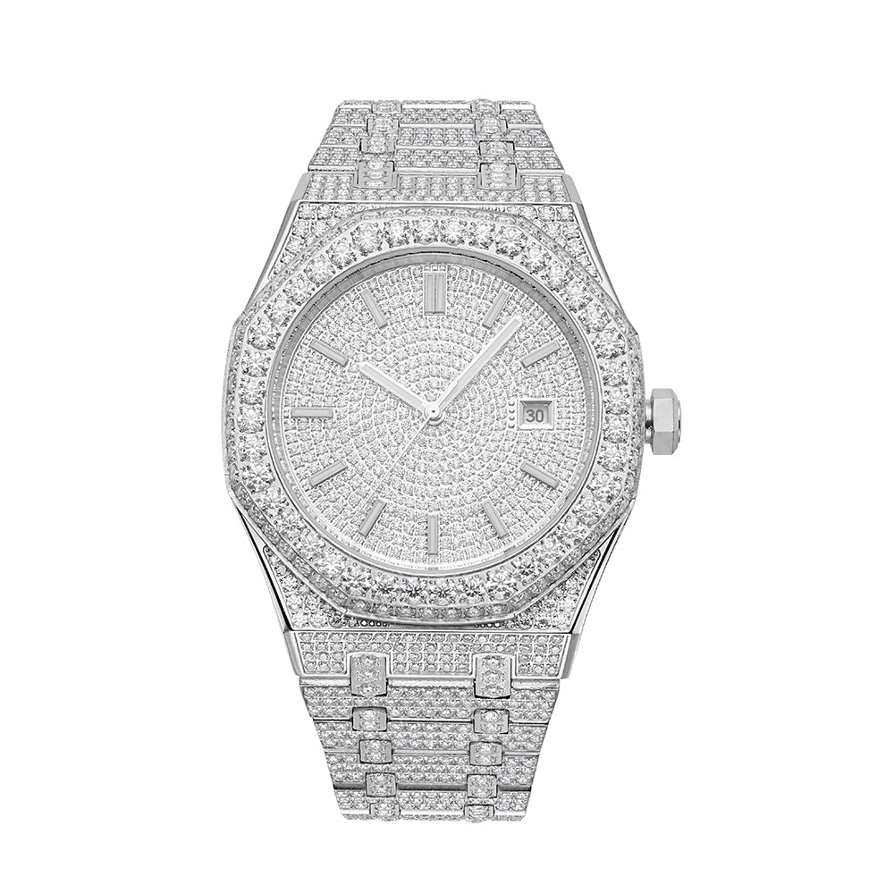 Bust Down Moissanite Watch | 44MM | 14K White Gold