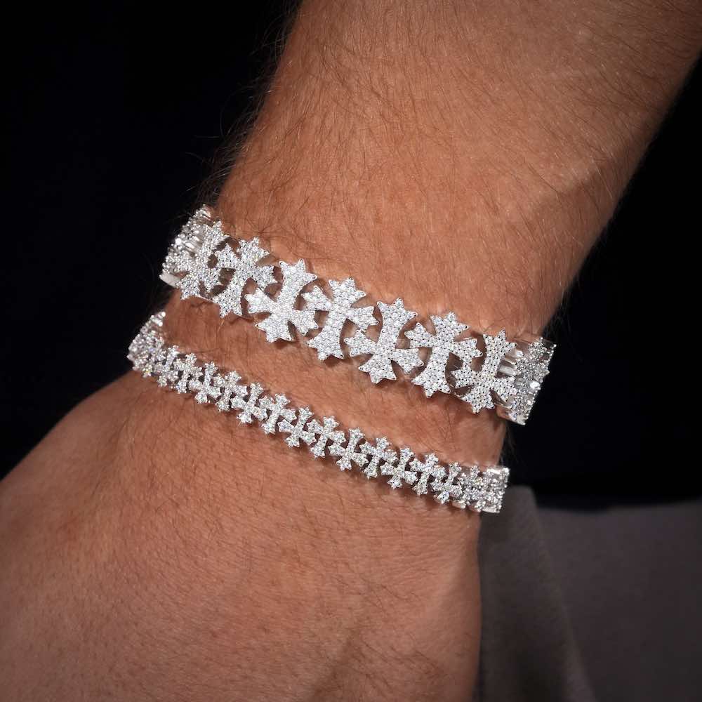 Moissanite Cross Link Bracelet 14K Gold (All Sizes)