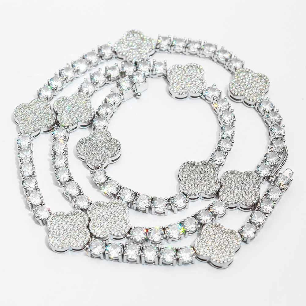 5MM Four Leaf Moissanite Tennis Chain 14K Gold