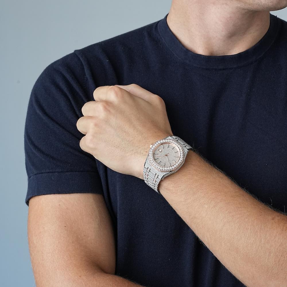 44MM Bust Down Moissanite Watch | 14K Rose Gold