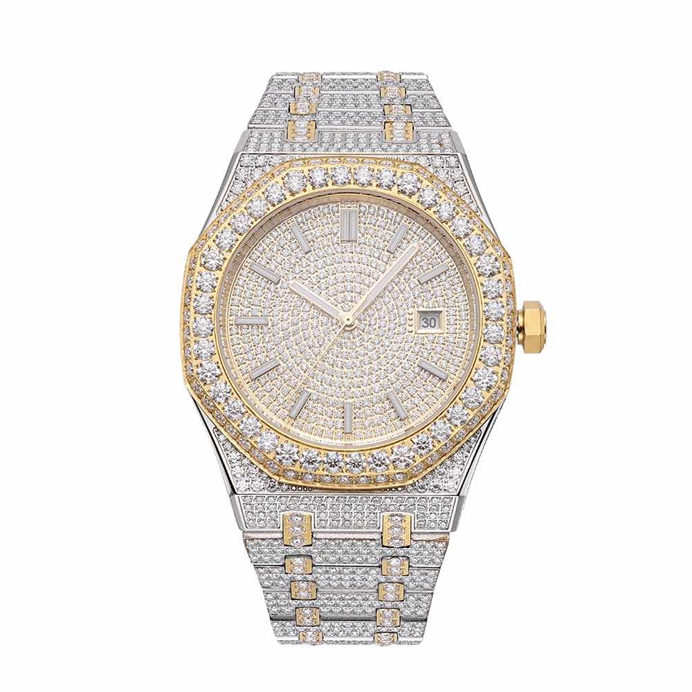 moissanite bust down watch 14k yellow gold white