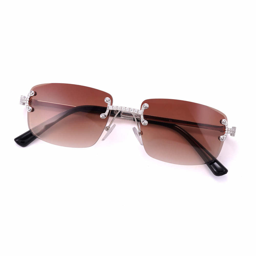 Moissanite Rimless Square Sunglasses 14K Gold