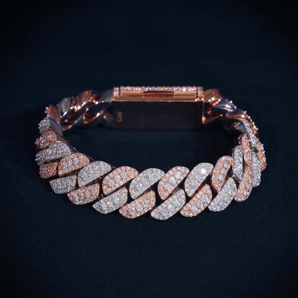 Moissanite Two Tone Cuban Link Bracelet 14K Gold (ALL SIZES)
