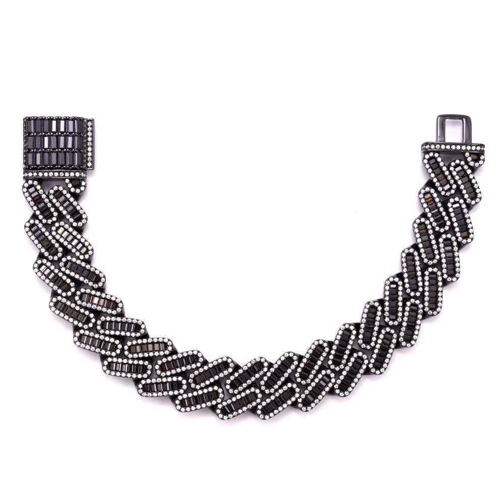 13MM Emerald Cut Black Moissanite Cuban Link Bracelet