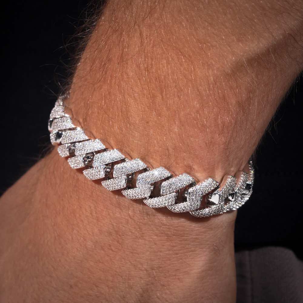 15MM 4-Row Moissanite Cuban Link Bracelet 14K Gold