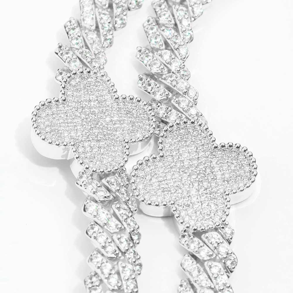 8MM Four Leaf Moissanite Cuban Link Chain 14K Gold