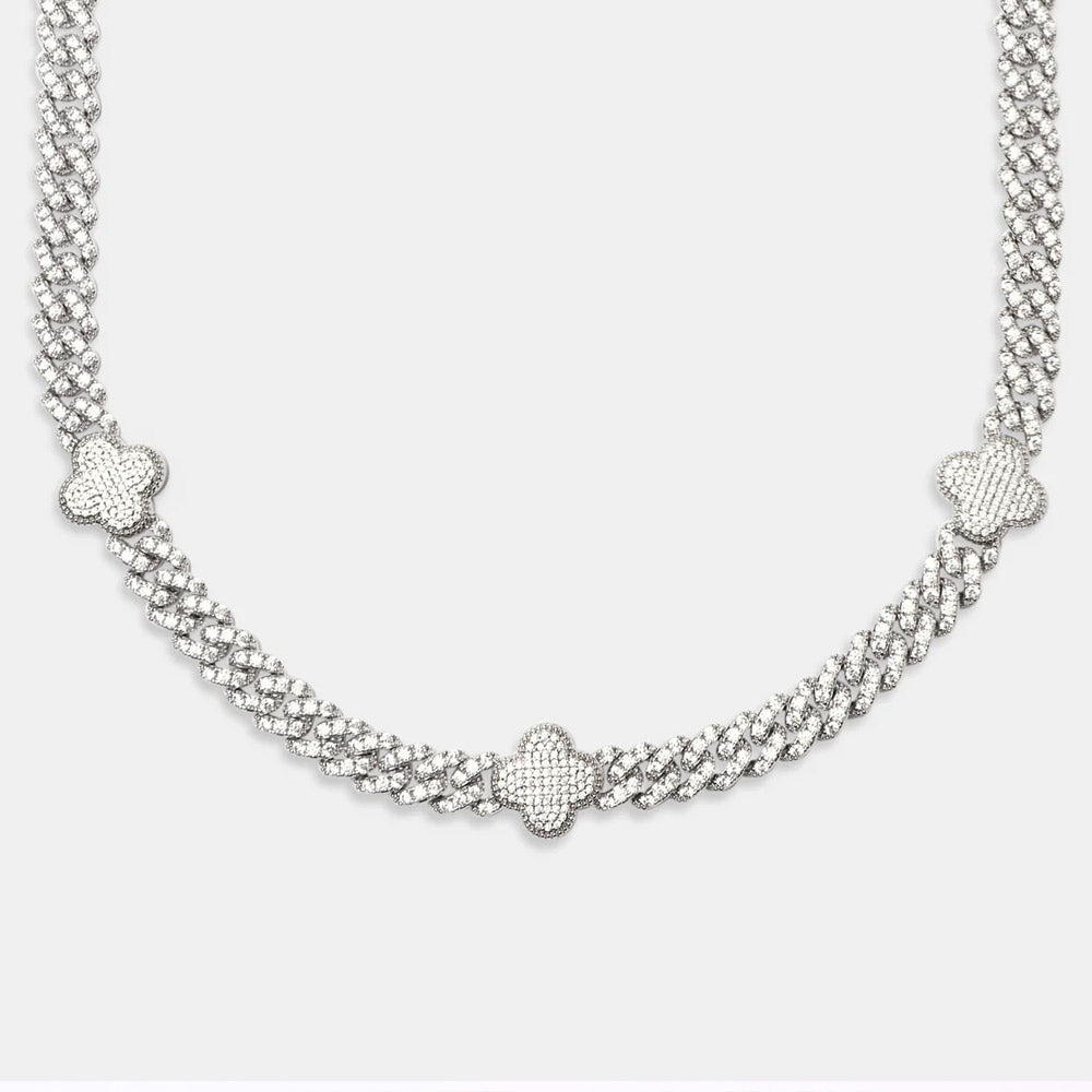 8MM Four Leaf Moissanite Cuban Link Chain 14K Gold