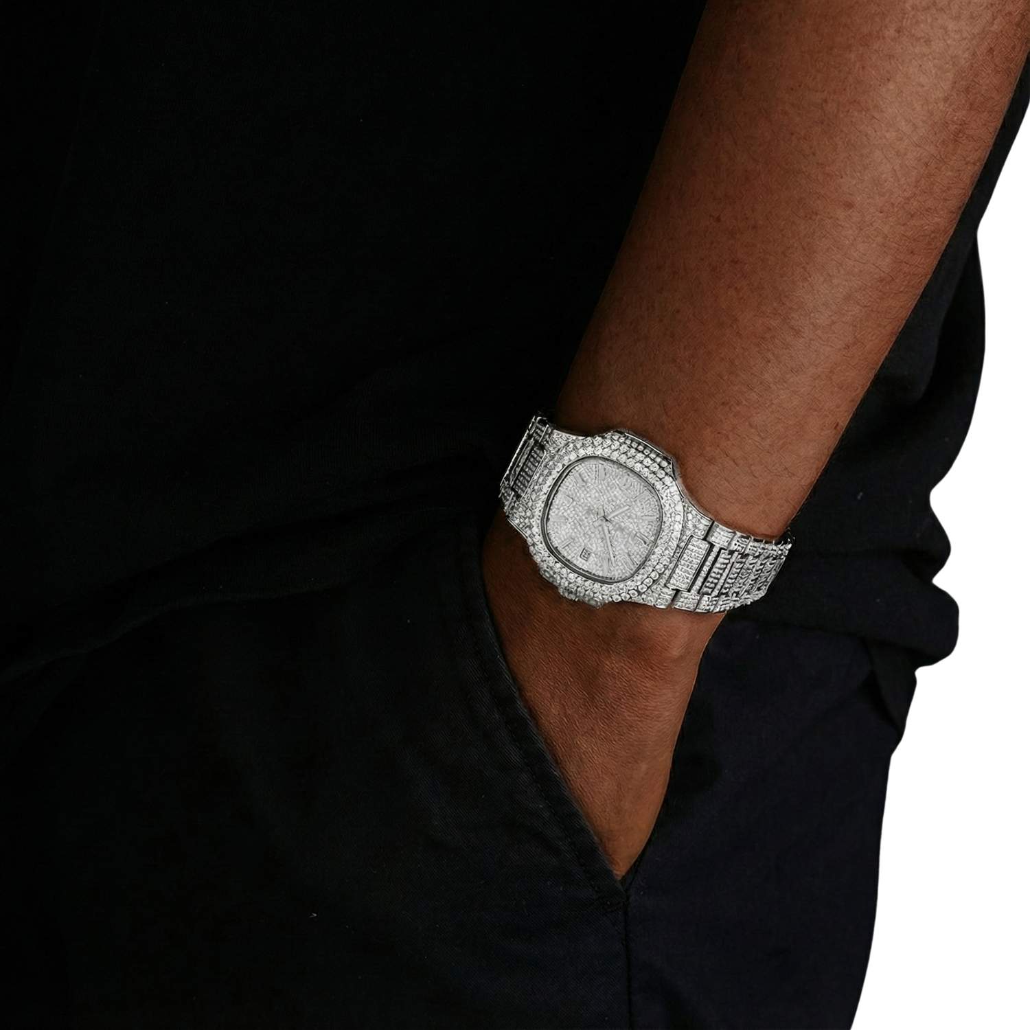 Circle Face Moissanite Watch 14K White Gold