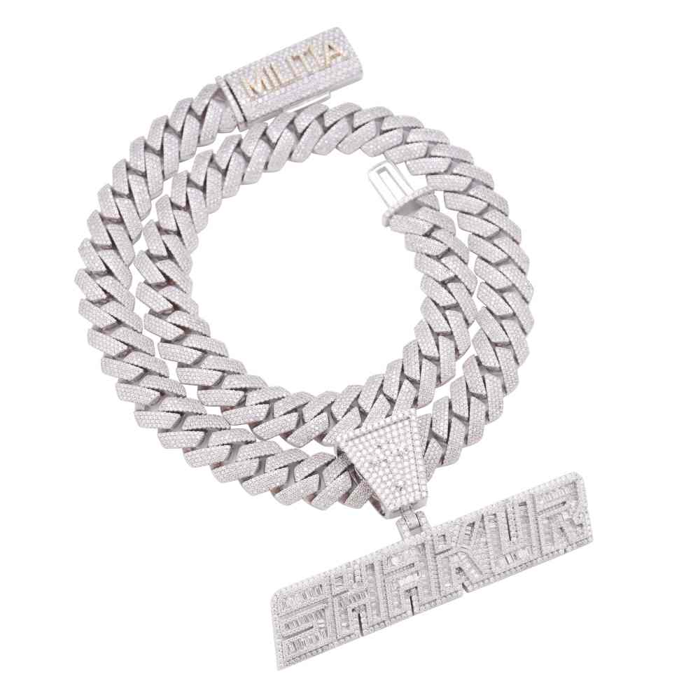 Moissanite Custom "SHAKUR" Pendant + Custom 4 Row 20MM Cuban Link Chain 14K Gold