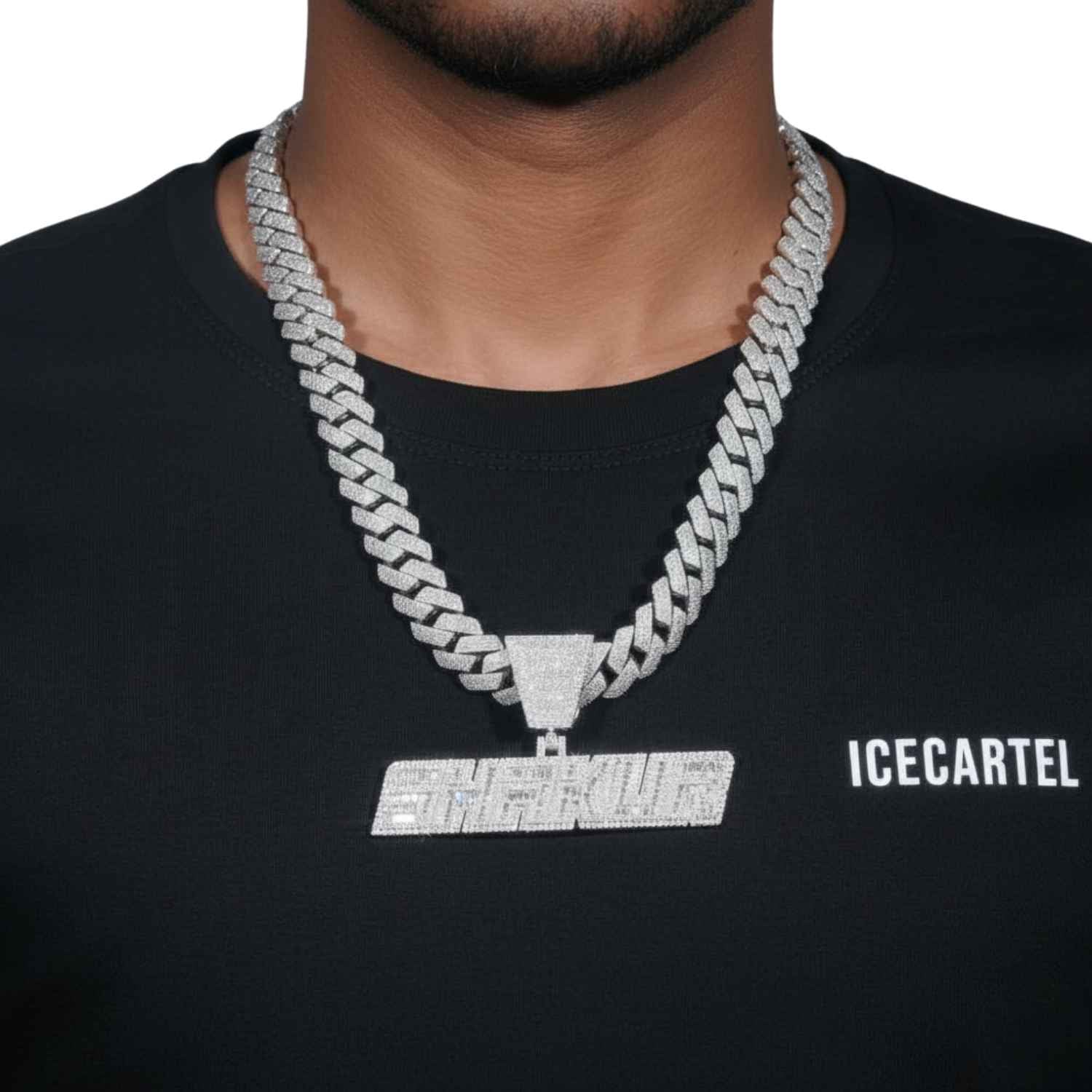 Moissanite Custom "SHAKUR" Pendant + Custom 4 Row 20MM Cuban Link Chain 14K Gold