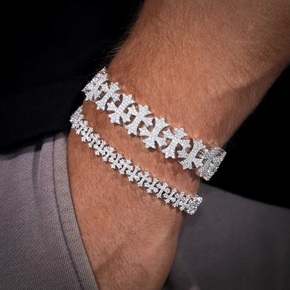 Moissanite Cross Link Bracelet 14K Gold (All Sizes)