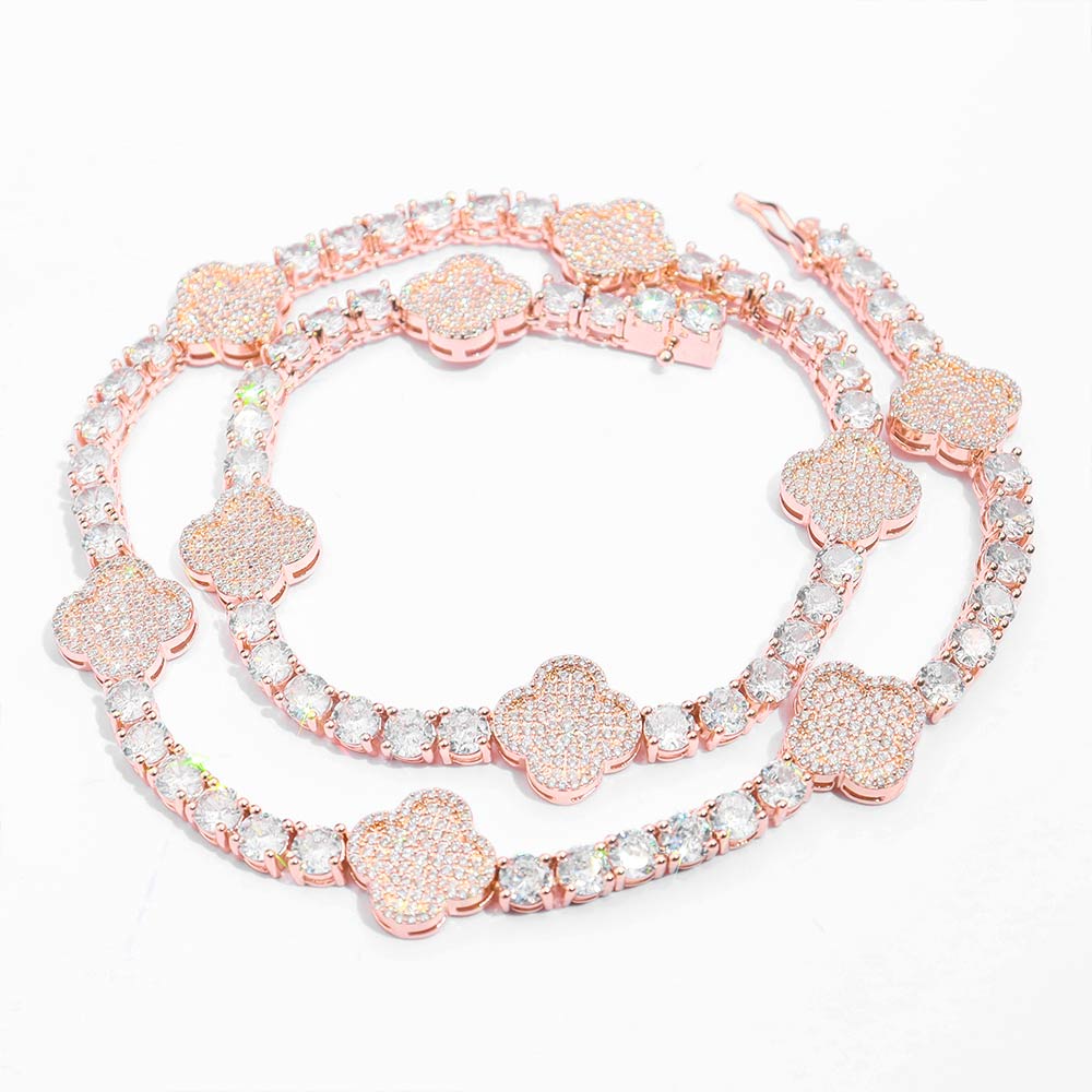 5MM Four Leaf Moissanite Tennis Chain 14K Gold