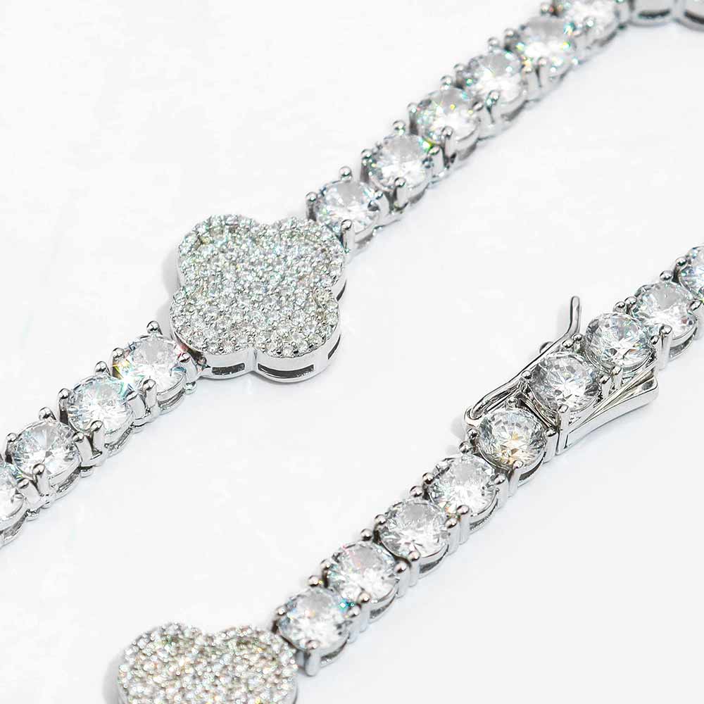 5MM Four Leaf Moissanite Tennis Chain 14K Gold
