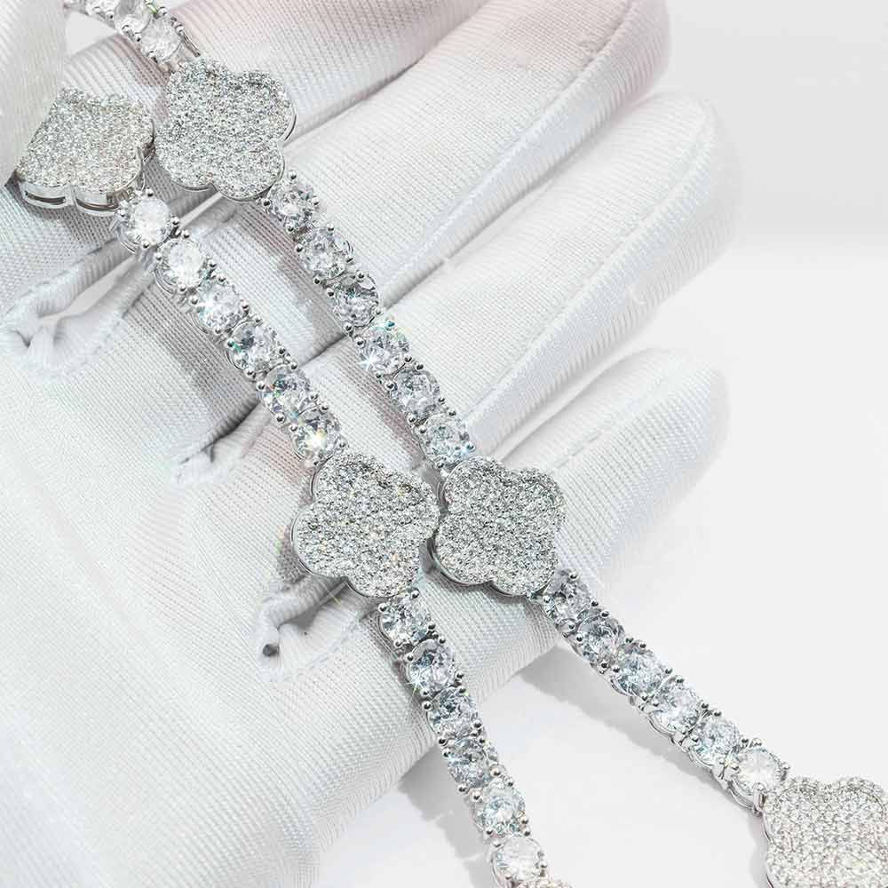 5MM Four Leaf Moissanite Tennis Chain 14K Gold