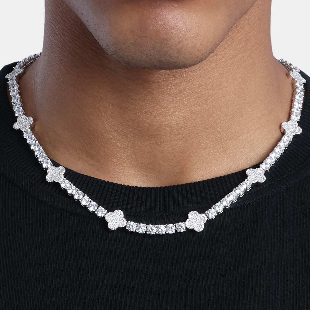 5MM Four Leaf Moissanite Tennis Chain 14K Gold