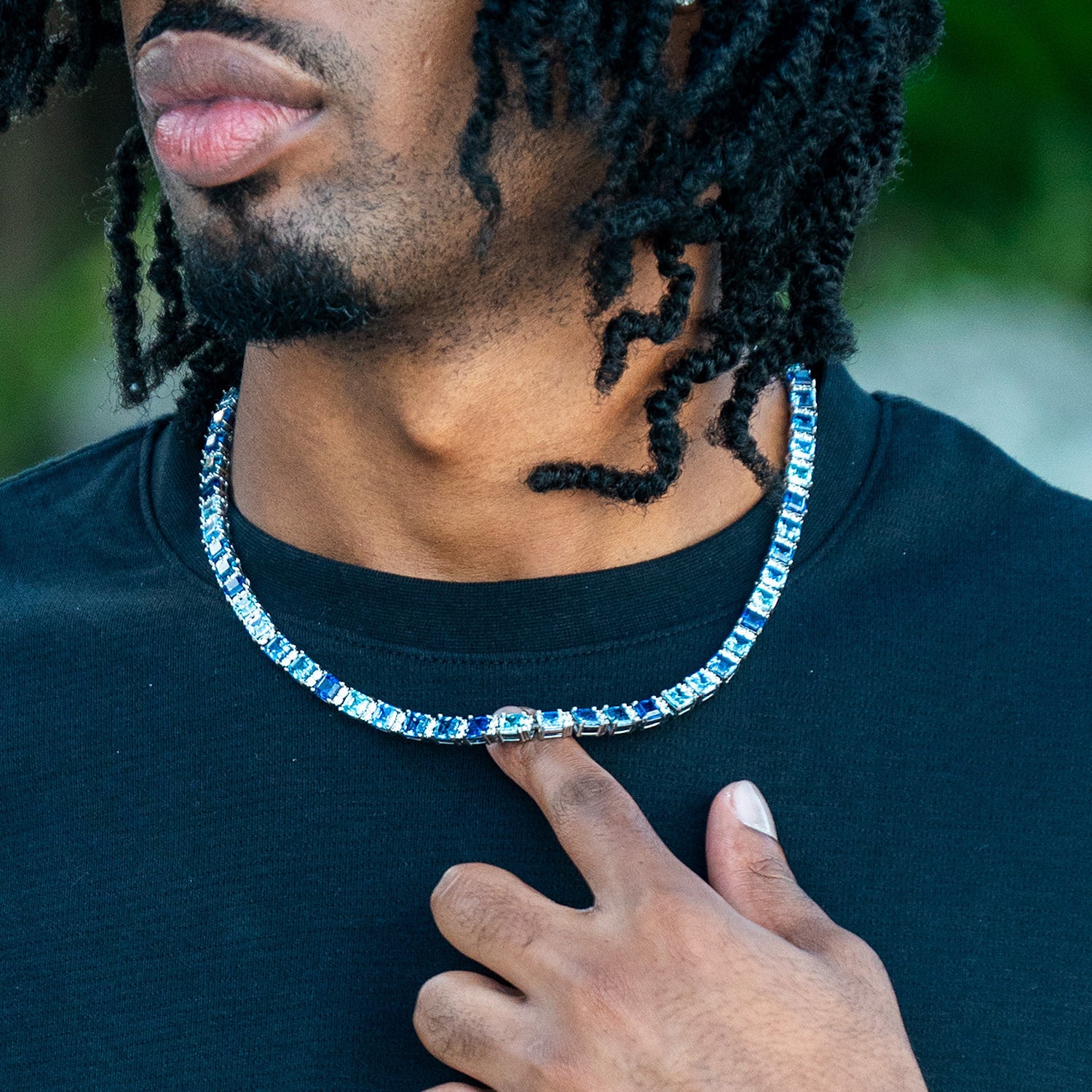 5MM Asscher Cut Blue Moissanite Tennis Chain