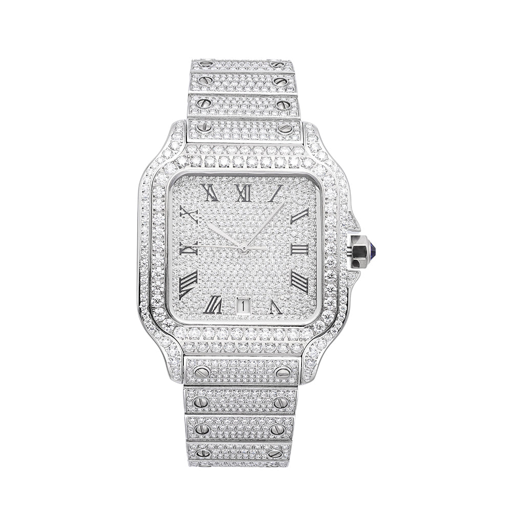 Men's VVS Moissanite Watch | 42MM | 16CT Bust Down | 14K White Gold