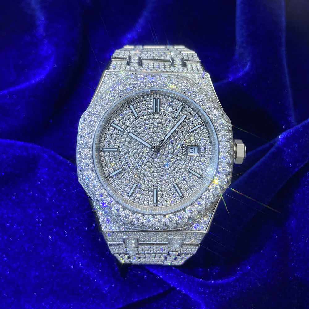 Bust Down Moissanite Watch | 44MM | 14K White Gold