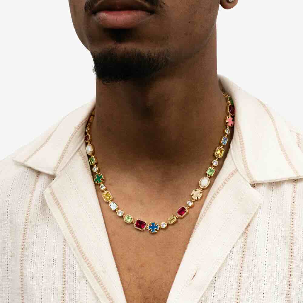 Multi Gemstone Moissanite Motif Chain