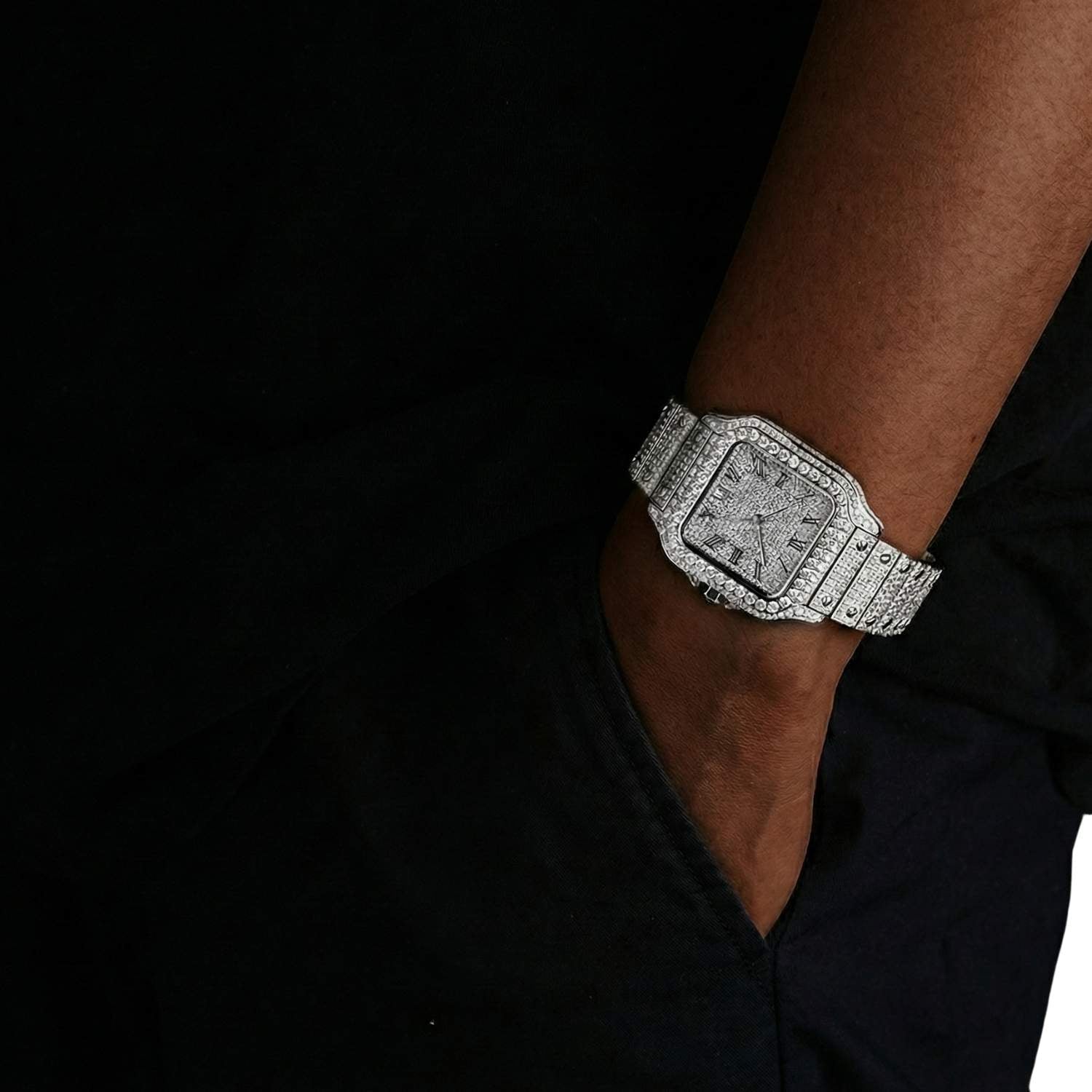 Men's VVS Moissanite Watch | 42MM | 16CT Bust Down | 14K White Gold