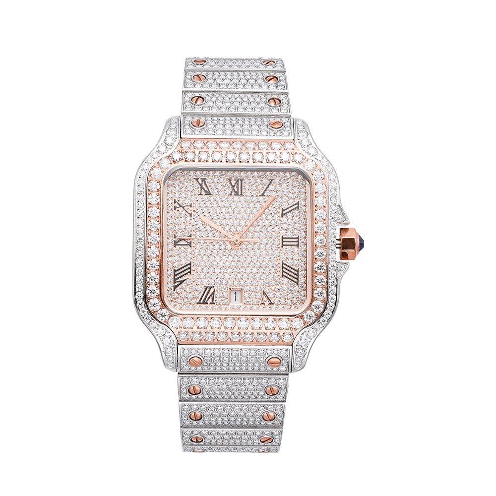 vvs moissanite watch 14k rose gold white background